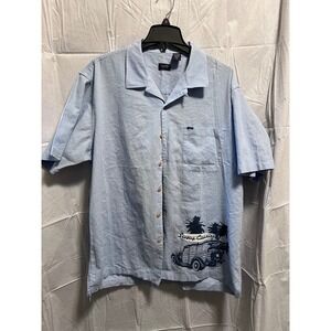 IZOD Surfing Classics Camp Shirt Linen Blend Short Sleeve Blue‎ XL